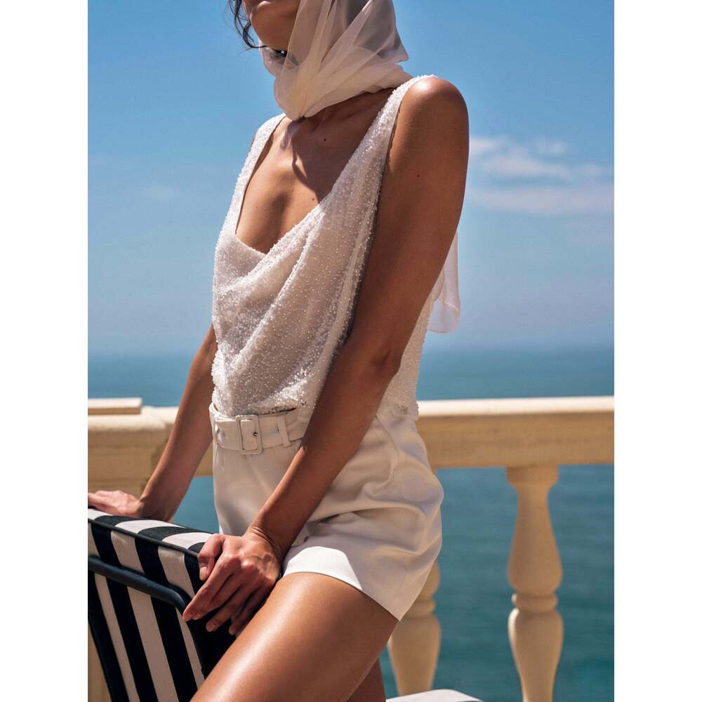 For Love & Lemons Hariette Beaded Tank M / Cream